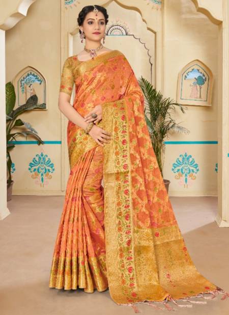 Orange Colour Sangam Avantika New Latest Printed Designer Party Wear Organza Saree Collection 1121